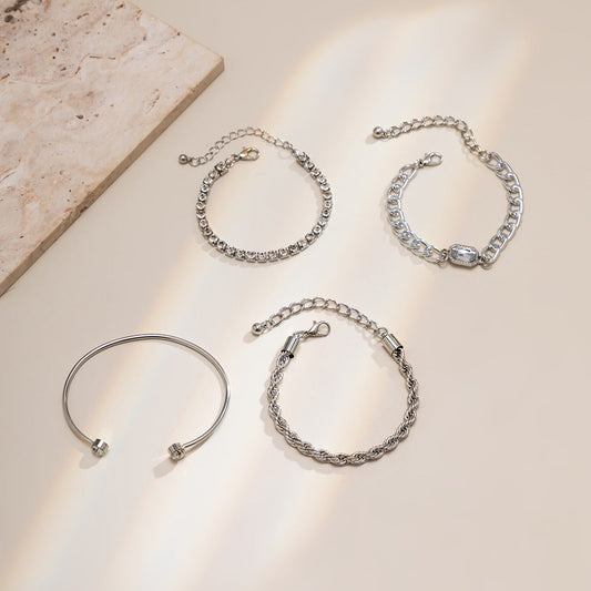 - Artifical Silver Elegance Bracelet Set – Minimal, Chunky & Crystal Designs - Jltb0204