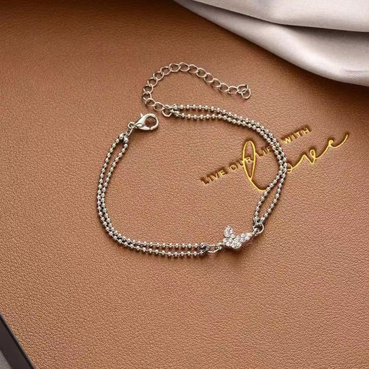 Artifical Butterfly Charm Dual-Chain Bracelet Silver Bracelet  jltb0205