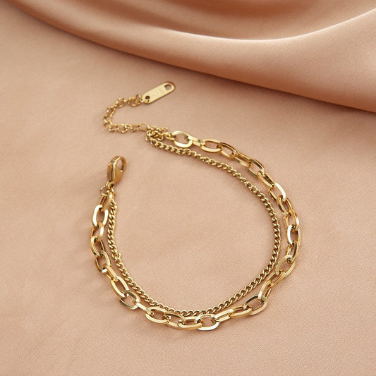 artifical-Double Chain Elegance – Minimal Layered Design-bracelet-jltb0214