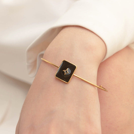 Artifical Golden Starburst Black Enamel Open Cuff Bracelets jltb0331