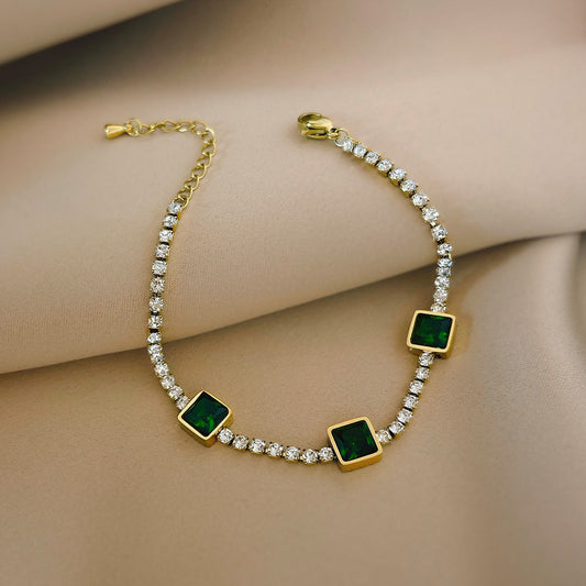 artifical-Emerald Charm Bracelet with Crystal Detailing-jltb0333