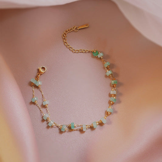 artifical-Delicate Turquoise Bead Minimal Charm Bracelet in Gold Finish-jltb0334