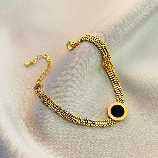 artifical-Elegant Black Enamel Charm Bracelet with Triple Chains-jltb0335