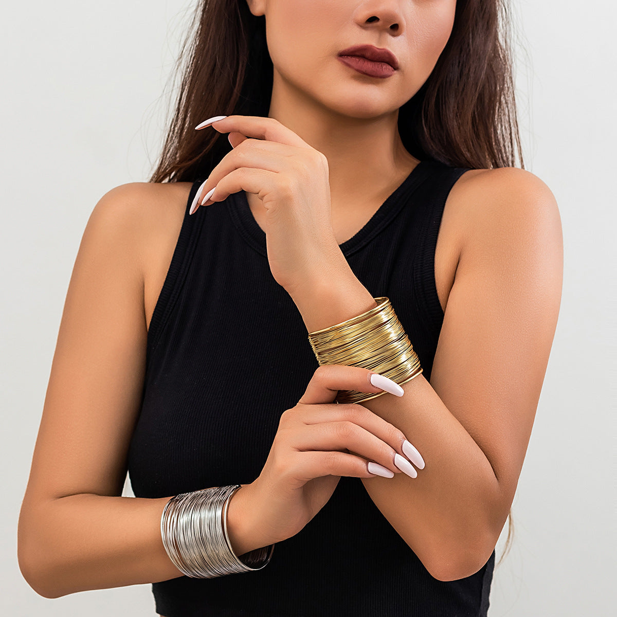 Artifical Glamorous Multi-Wire Gold-tone Cuff Bracelets