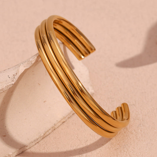 Arificial Triple-Band Gold Tone Open Cuff Bracelets - jltb0510