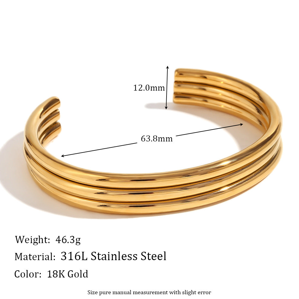 Arificial Triple-Band Gold Tone Open Cuff Bracelets - jltb0510