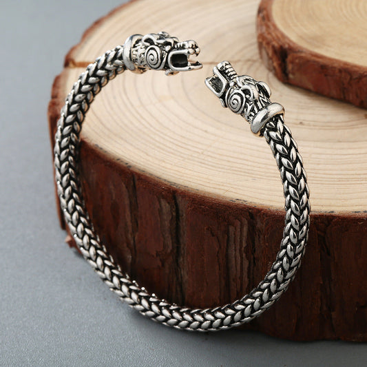 Vintage Viking Wolf Head Cuff Silver Bracelet JLTB0568