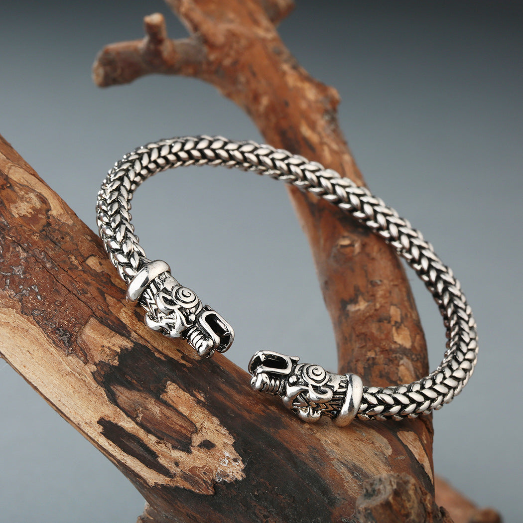 Vintage Viking Wolf Head Cuff Silver Bracelet JLTB0568