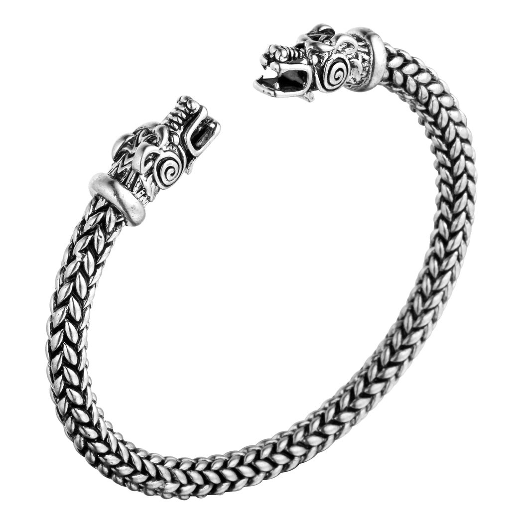 Vintage Viking Wolf Head Cuff Silver Bracelet JLTB0568