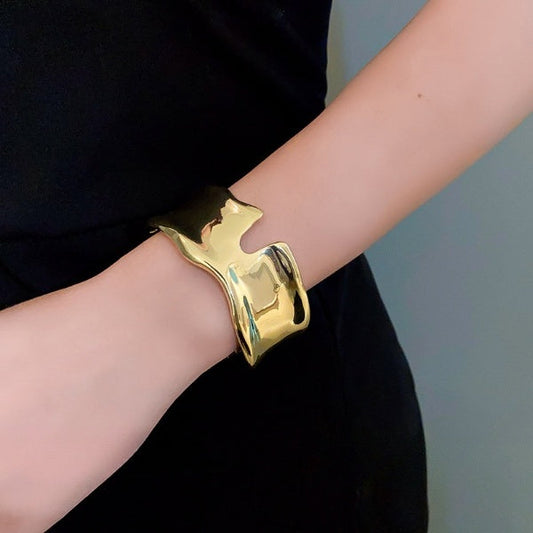 Vintage Concave Open Wide Gold Finish Bracelet JLTB0578