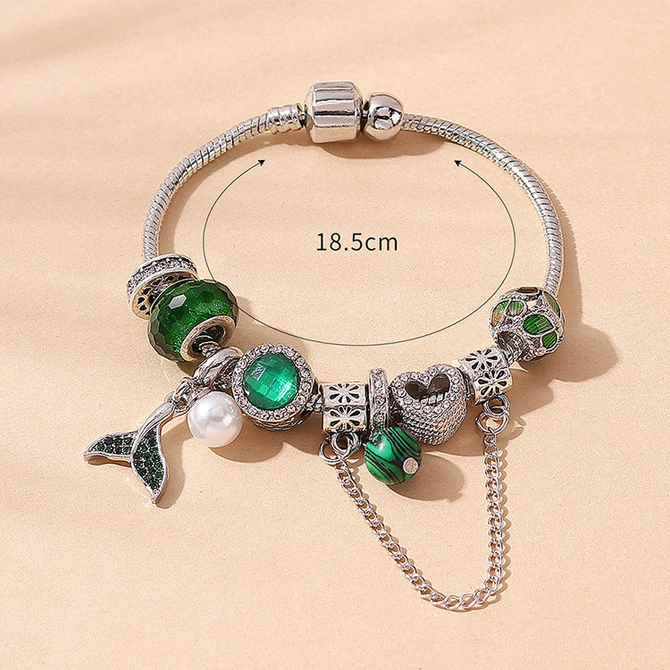 Whimsical Marine-Inspired Green Stone Embedded Charms Bracelet JLTB0616