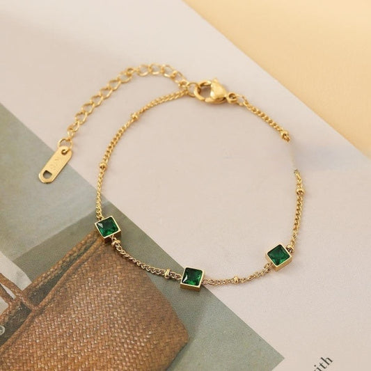 Adjustable Square Shaped Tri Emerald Color Stone Bracelet JLTB0633