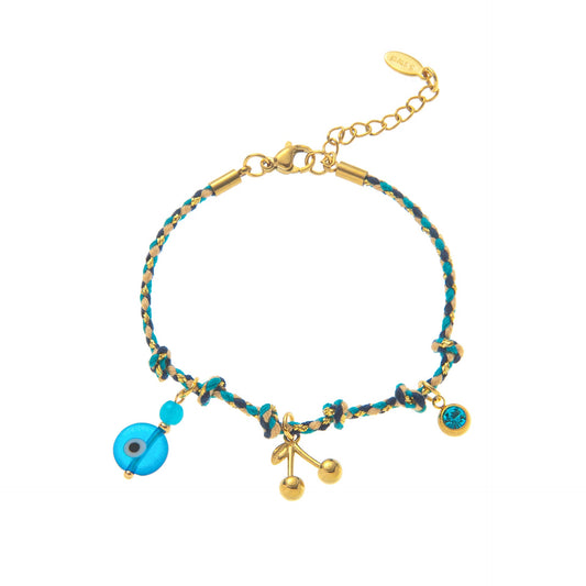 "Chic Evil Eye and Cherry Charm Rope Bracelet" JLTB0830