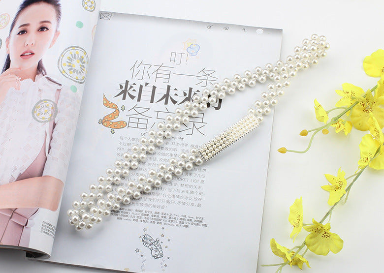 "Pearl Belt with Rhinestone Decoration – Thin Waist Dress Accessory JLTHB0001"