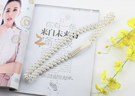 "Pearl Belt with Rhinestone Decoration – Thin Waist Dress Accessory JLTHB0001"