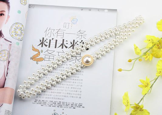 "Pearl Belt with Rhinestone Decoration – Thin Waist Dress Accessory JLTHB0002"