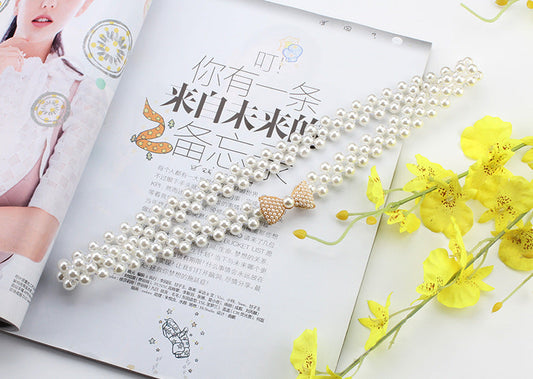 "Pearl Belt with Rhinestone Decoration – Thin Waist Dress Accessory JLTHB0004"
