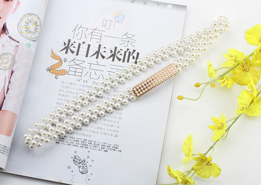 "Pearl Belt with Rhinestone Decoration – Thin Waist Dress Accessory JLTHB0006"