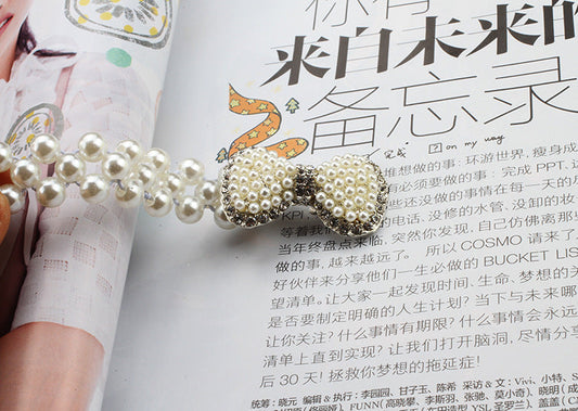 "Pearl Belt with Rhinestone Decoration – Thin Waist Dress Accessory JLTHB0007"