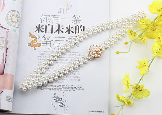 "Pearl Belt with Rhinestone Decor – Thin Waist Accessory for Dresses JLTHB0008"