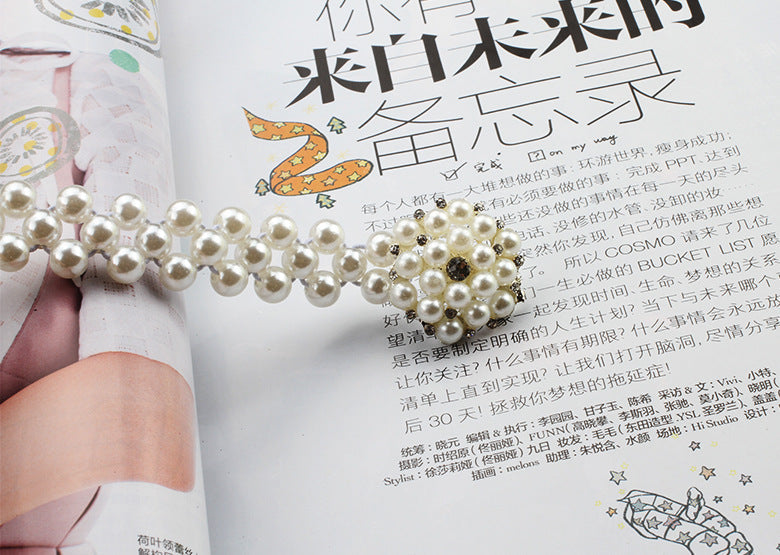"Pearl Belt with Rhinestone Decoration – Thin Waist Dress Accessory JLTHB0009"