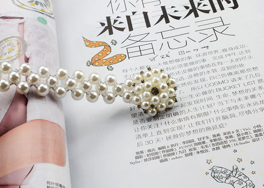 "Pearl Belt with Rhinestone Decoration – Thin Waist Dress Accessory JLTHB0009"
