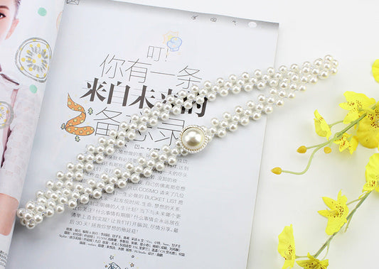 "Pearl Belt with Rhinestone Decoration – Thin Waist Dress Accessory JLTHB0010"