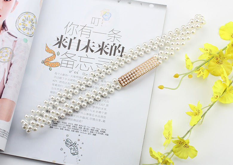 "Pearl Belt with Rhinestone Decoration – Thin Waist Dress Accessory JLTHB0027"