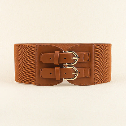 "Elastic Waist Belt with Pin Buckle – High-Stretch Versatile Double Buckle Design"