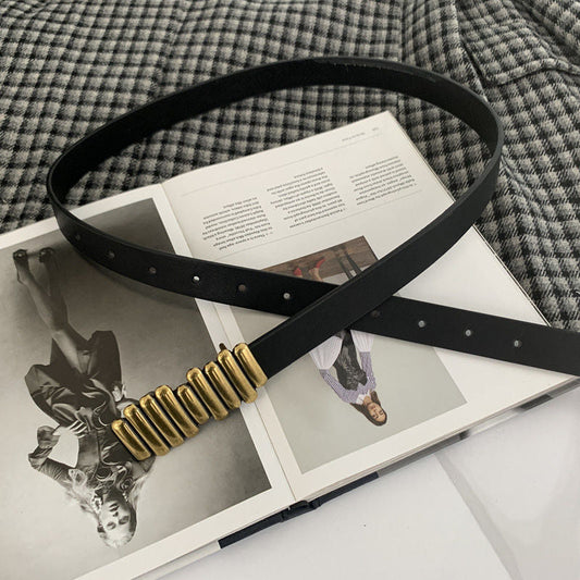 "Retro-Style Metal Buckle Belt for Coats, Suits, Sweaters, Shirts & Skirts"