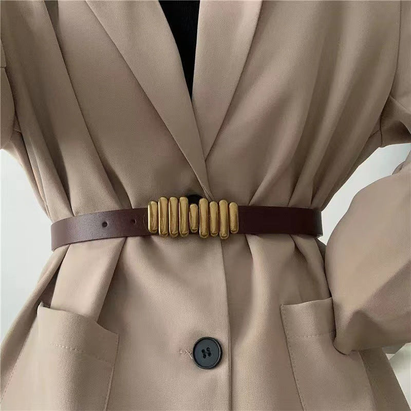 "Retro-Style Metal Buckle Belt for Coats, Suits, Sweaters, Shirts & Skirts"