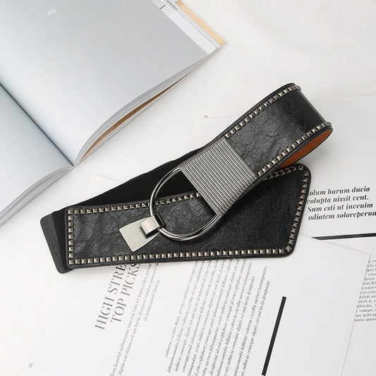 "Fashionable Versatile Wide Punk Style Elastic Waistband for Outerwear"