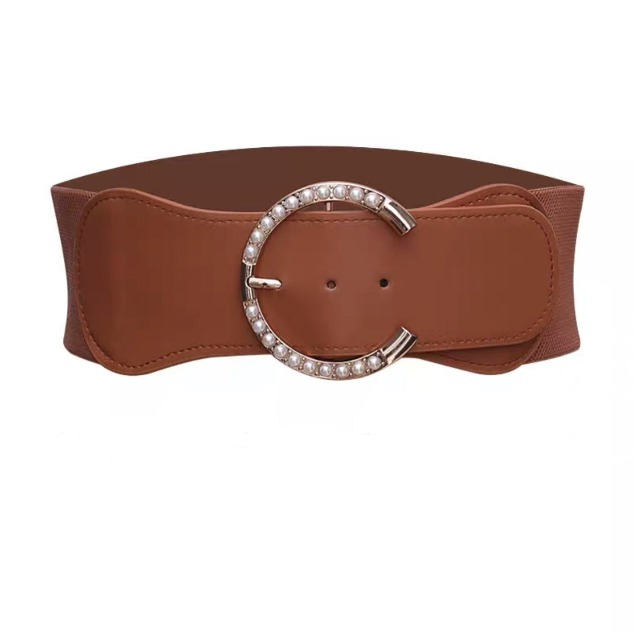 "Women’s Wide Pearl Girdle Belt – Black Waist Accessory for Dresses & Coats"
