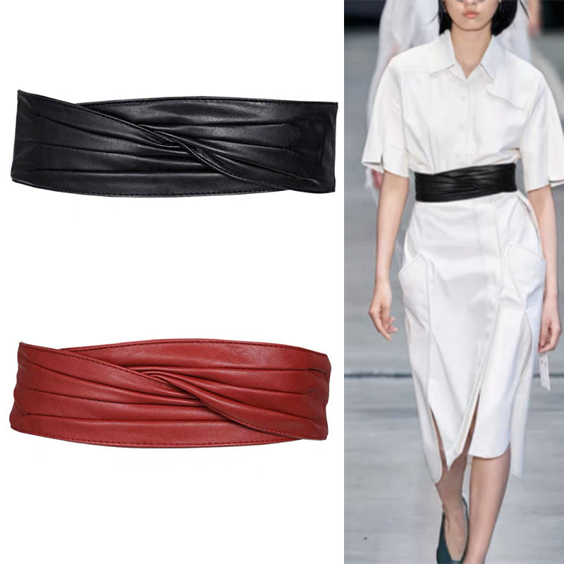 Women’s Wide Fashion Belt for Suit Dress Waist – Red & Black Versatile Style