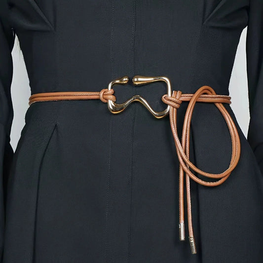 "Summer High-End Thin Leather Waist Belt with Knotted Strap for Dresses JLTHB0265"