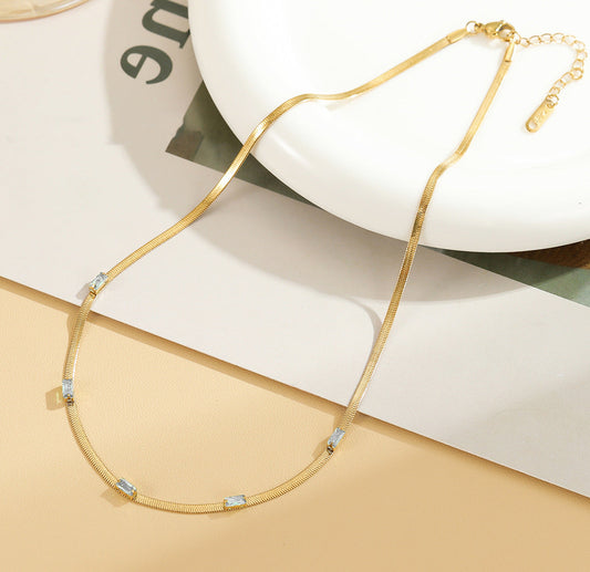 - Herringbone Necklace with Crystal Accents – Modern Elegant Jewelry-jltn0564