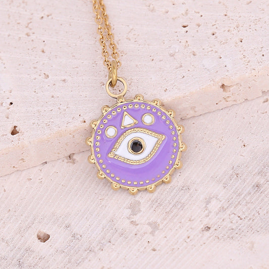 Vibrant Purple Evil Eye Pendant Necklace – Protective Symbol Jewelry for a Bold Look-jltn0573