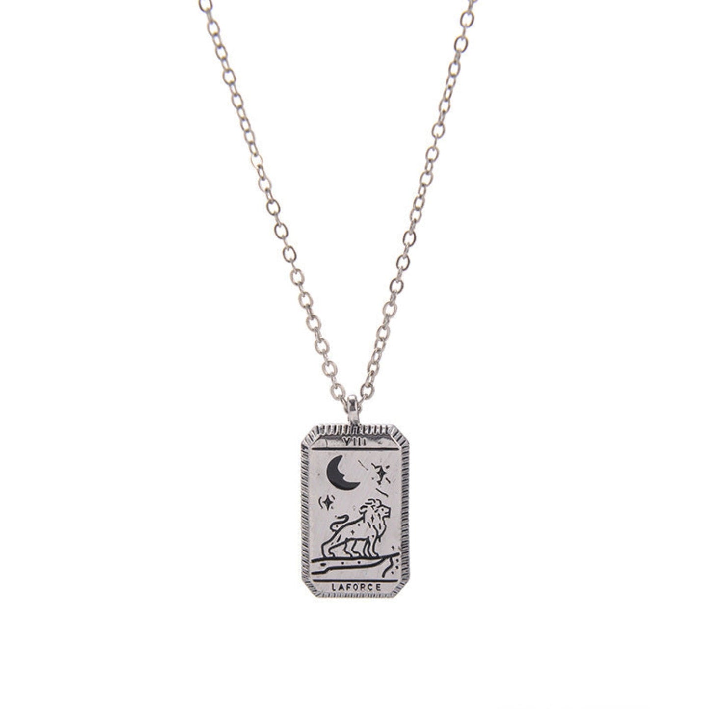 "La Force" Tarot Card Necklace – Silver-Plated Strength Symbol Pendant for Courage & Resilience jltn0620