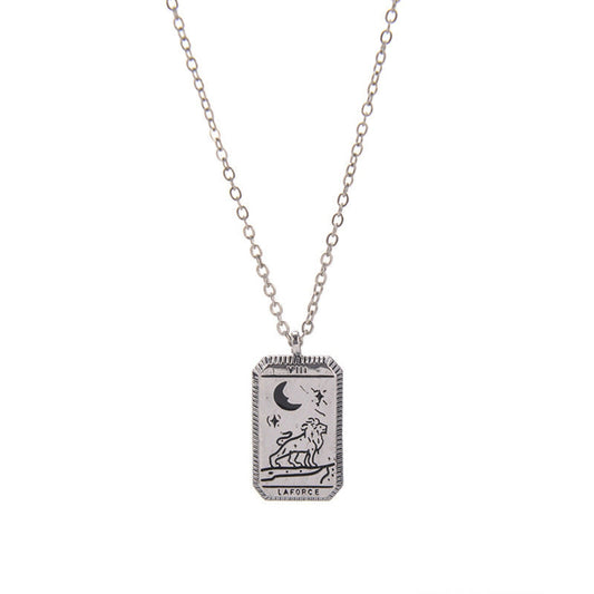 "La Force" Tarot Card Necklace – Silver-Plated Strength Symbol Pendant for Courage & Resilience jltn0620