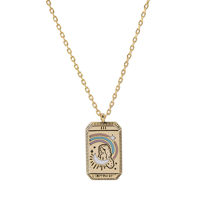 "L'Imperatrice" Tarot Necklace – Gold-Color Empress Card Pendant for Power & Creativity-jltn0622