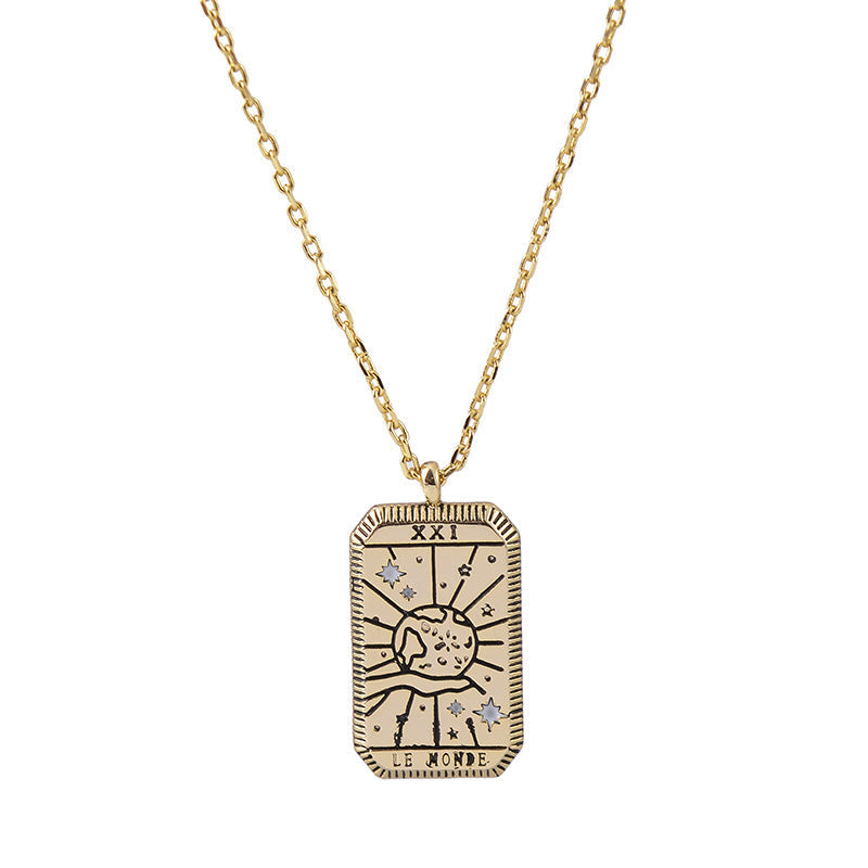 "Le Monde" Tarot Necklace – Gold-Color World Card Pendant for Completion & Wholeness jltn0623