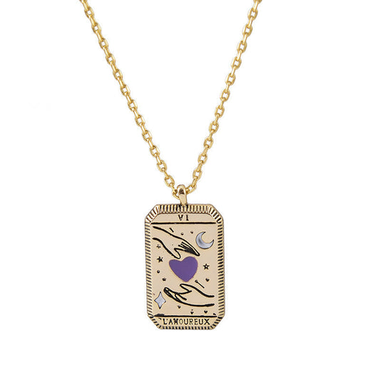"L'Amoureux" Tarot Necklace – Gold-Color Lovers Card Pendant for Love & Harmony jltn0624