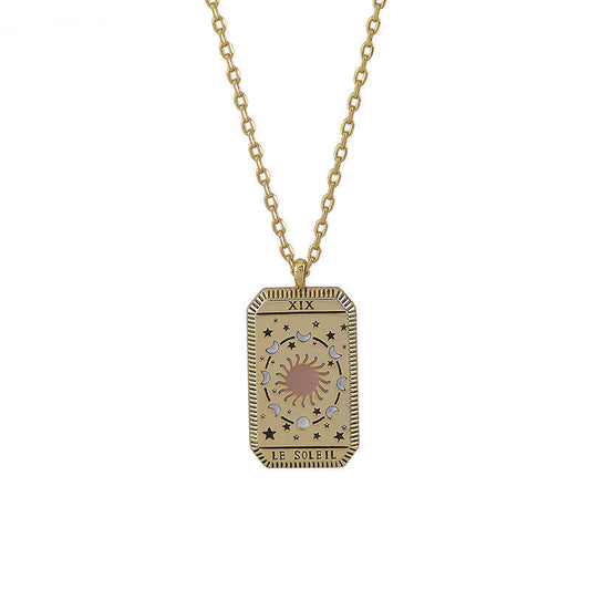 "Le Soleil" Tarot Necklace – Gold-Color Sun Card Pendant for Joy & Vitality jltn0626