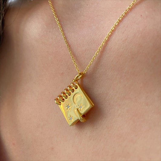 "Notebook Pendant Necklace | Unique Gold Jewelry for Dreamers"-jltn0664