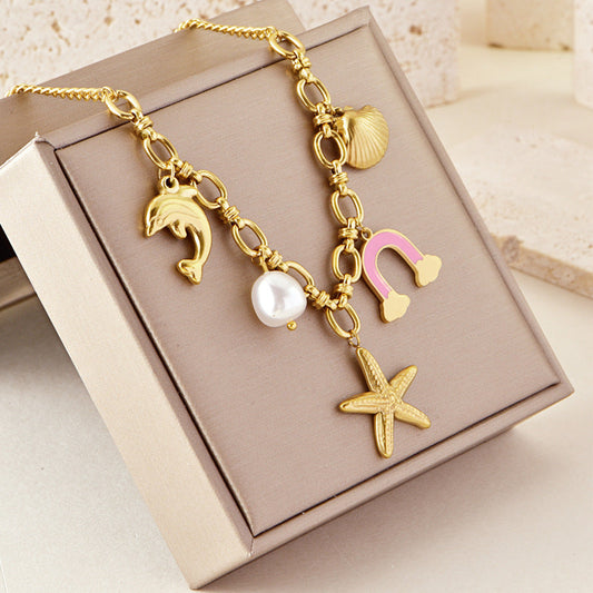 Arificial "Golden Ocean Charm Necklace" jltn1084