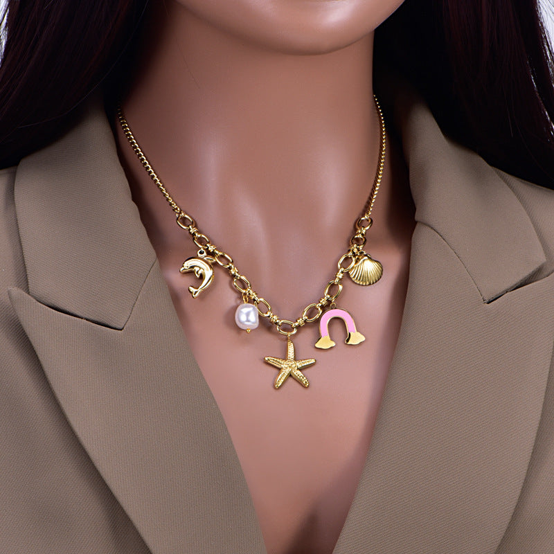 Arificial "Golden Ocean Charm Necklace" jltn1084
