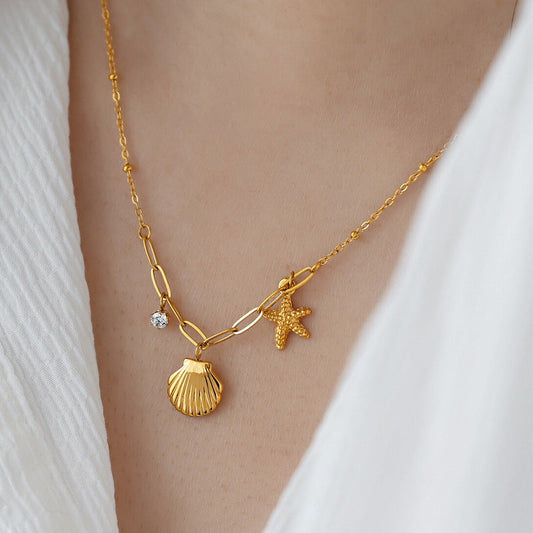 -Oceanic Aesthetic Pendant Chain Necklace- jltn1132