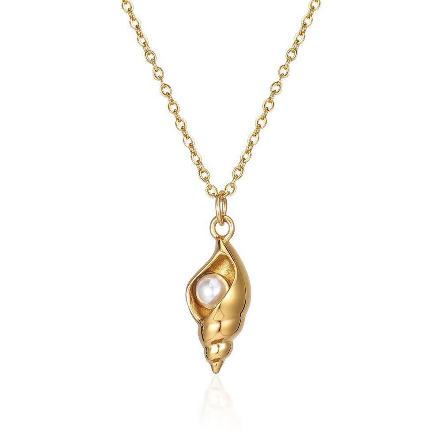 White Pearl Conch Cage Gold Necklace JLTN1164