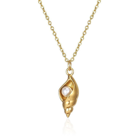 White Pearl Conch Cage Gold Necklace JLTN1164
