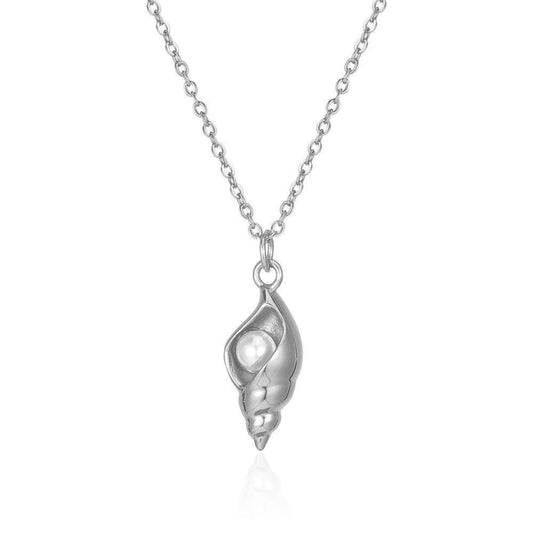 White Pearl Conch Cage Silver Necklace JLTN1165